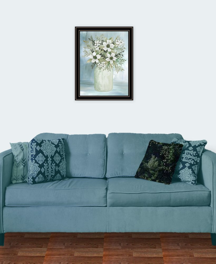White Blooms Black Framed Print Wall Art