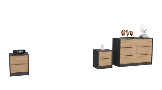 Juego de dormitorio de tres piezas en marrón y negro