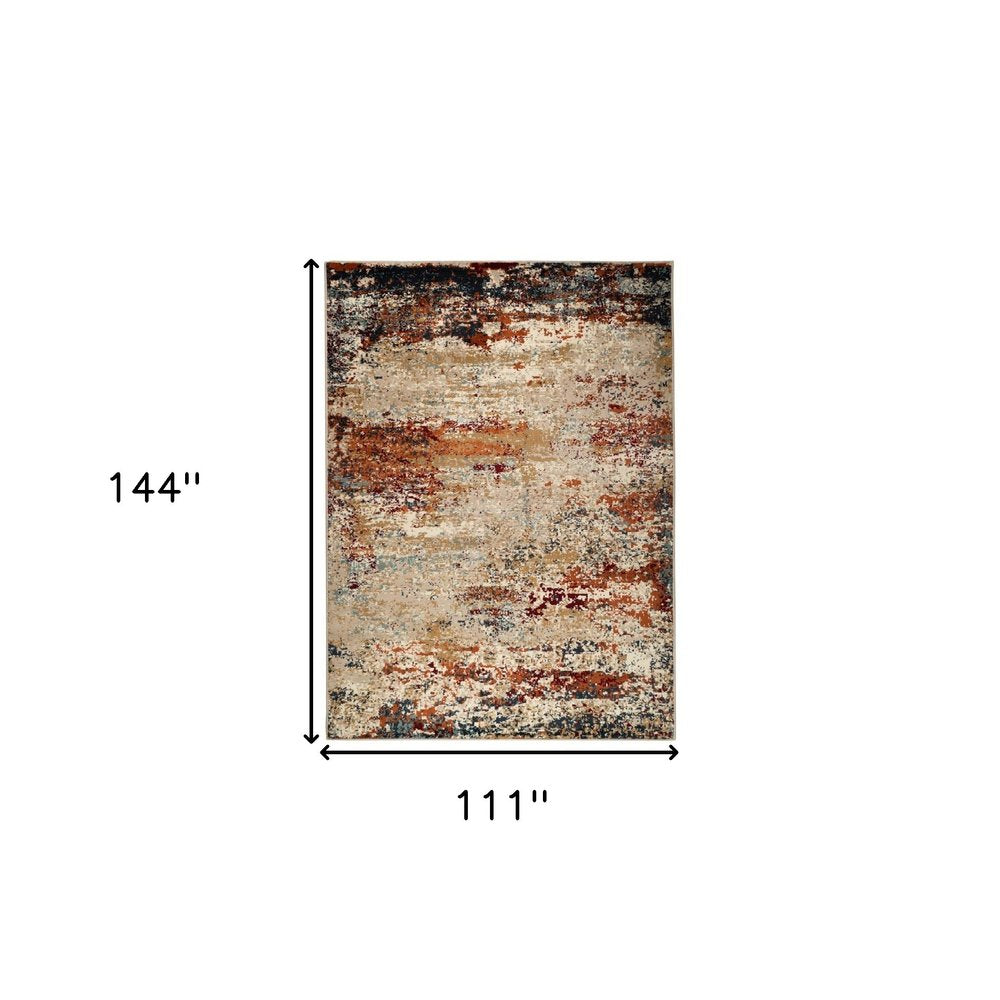 9' X 12' Orange and Black Abstract Power Loom Area Rug