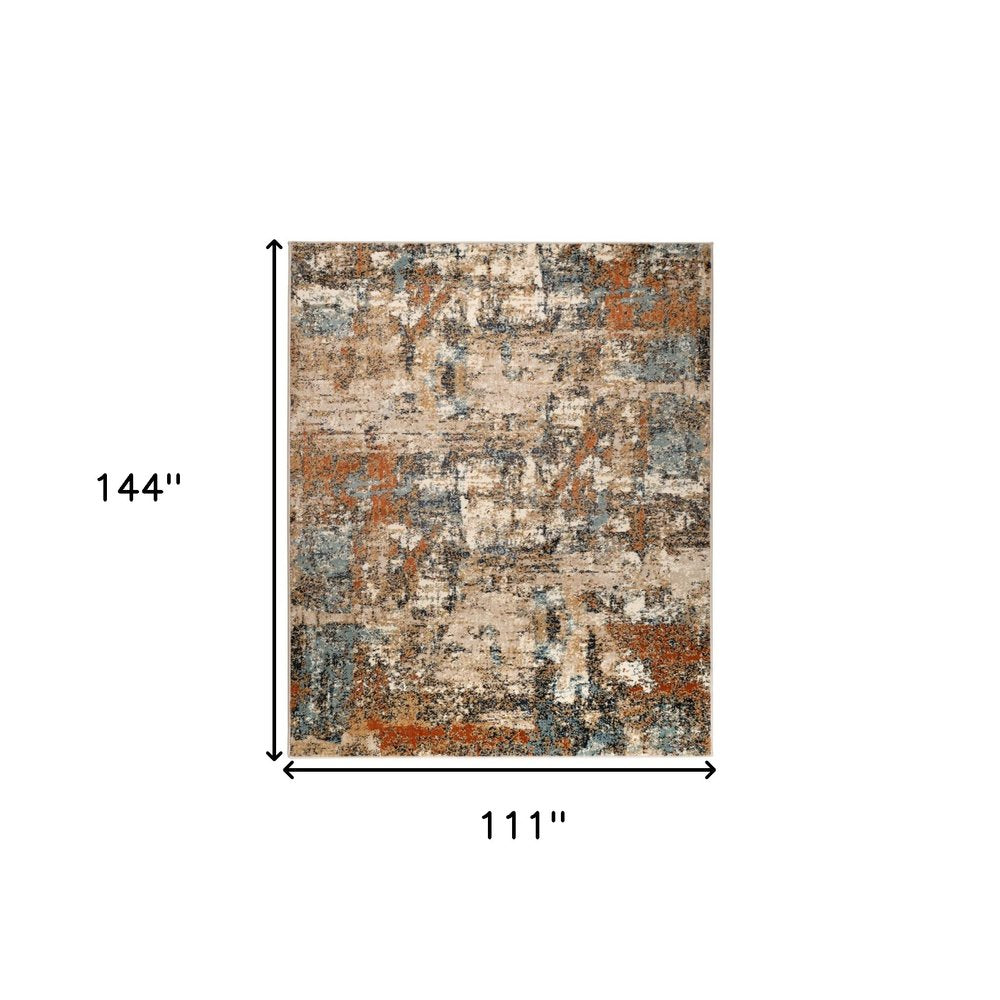 9' X 12' Tan Orange and Gray Abstract Power Loom Area Rug