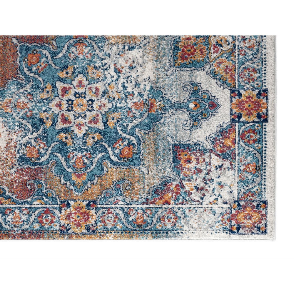 9' X 12' Ivory Blue And Orange Medallion Area Rug