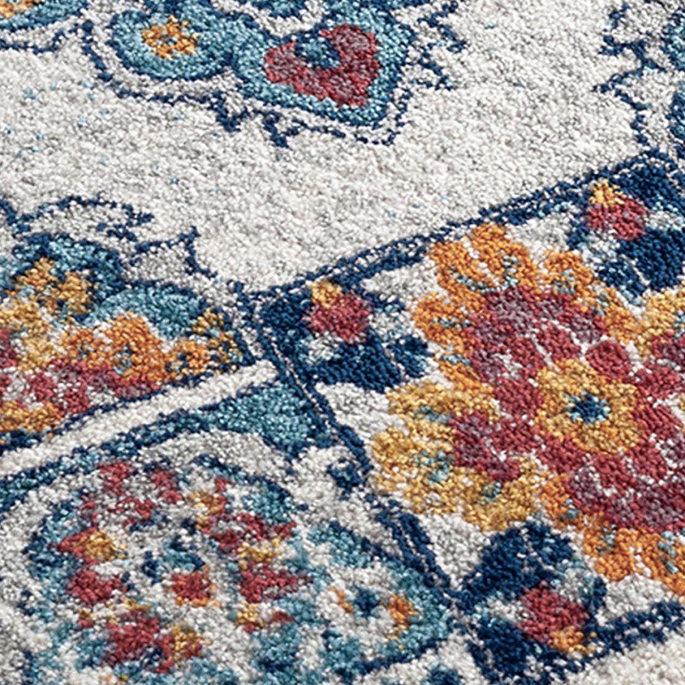 9' X 12' Ivory Blue And Orange Medallion Area Rug