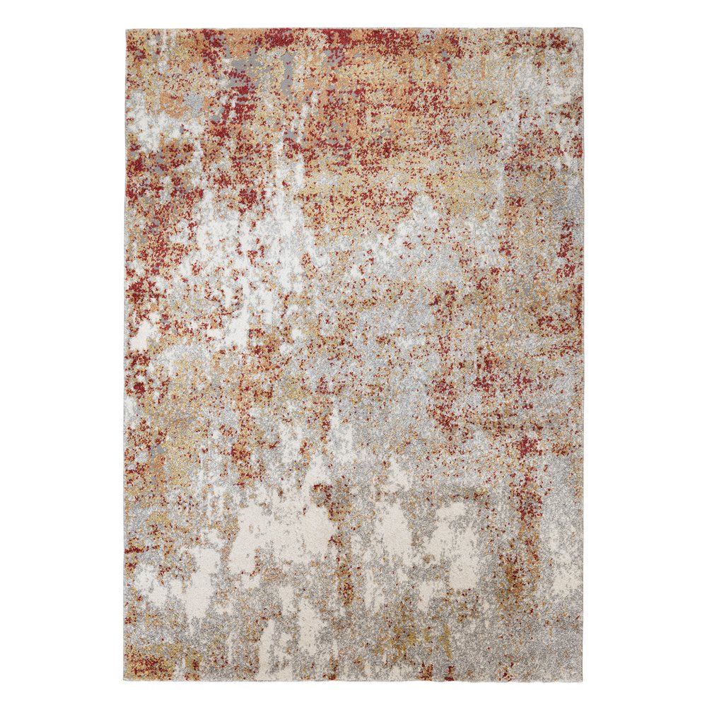 9' X 12' Ivory Red And Gray Abstract Area Rug