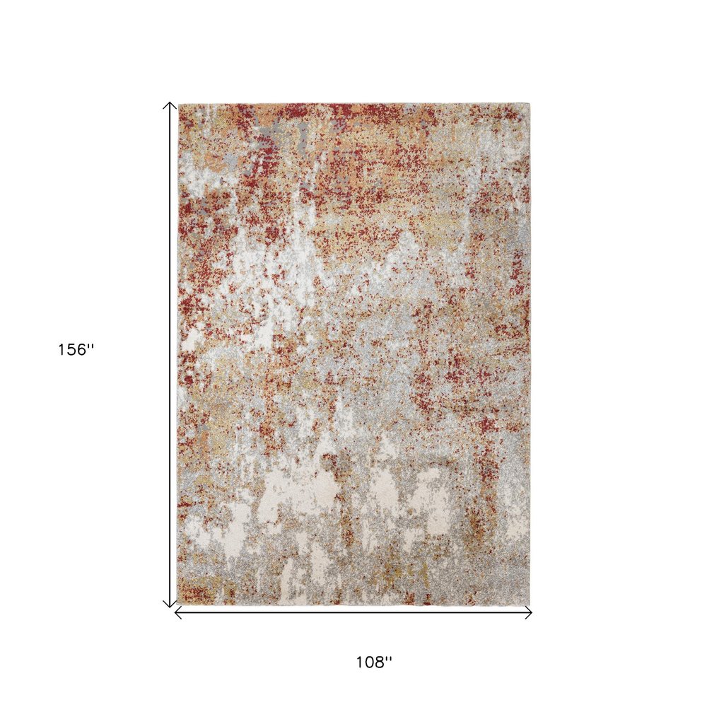 9' X 12' Ivory Red And Gray Abstract Area Rug