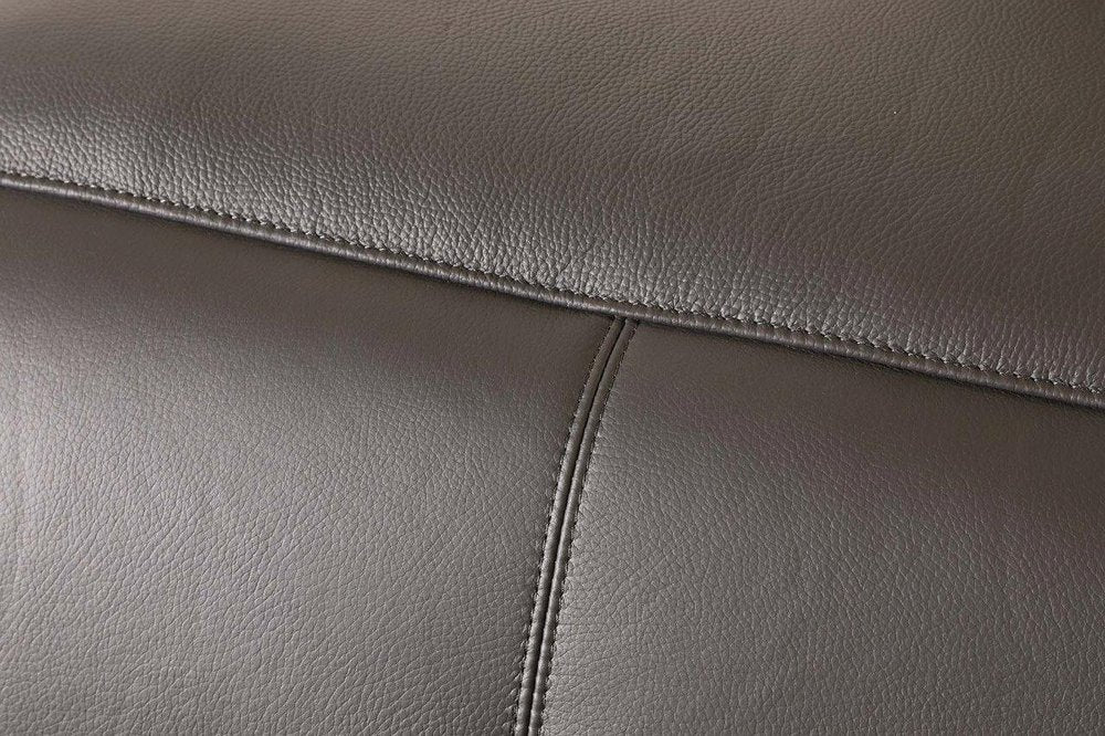 Seccional esquinero de cinco piezas en forma de U, reclinable eléctrico, de cuero italiano gris con consola