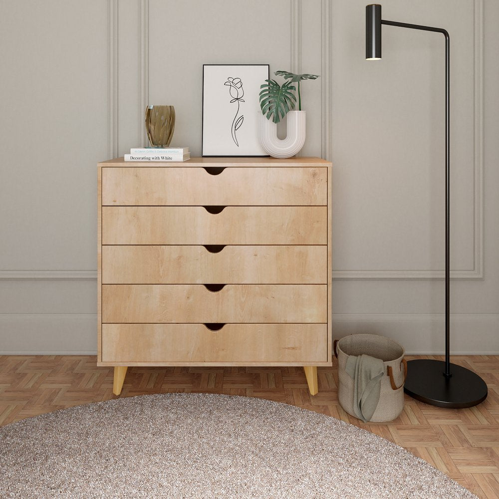 36" Natural Wood Five Drawer Dresser