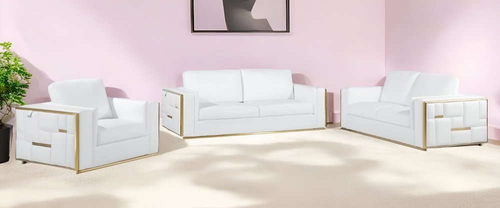 Conjunto de asientos para cinco personas en cuero de grano superior blanco