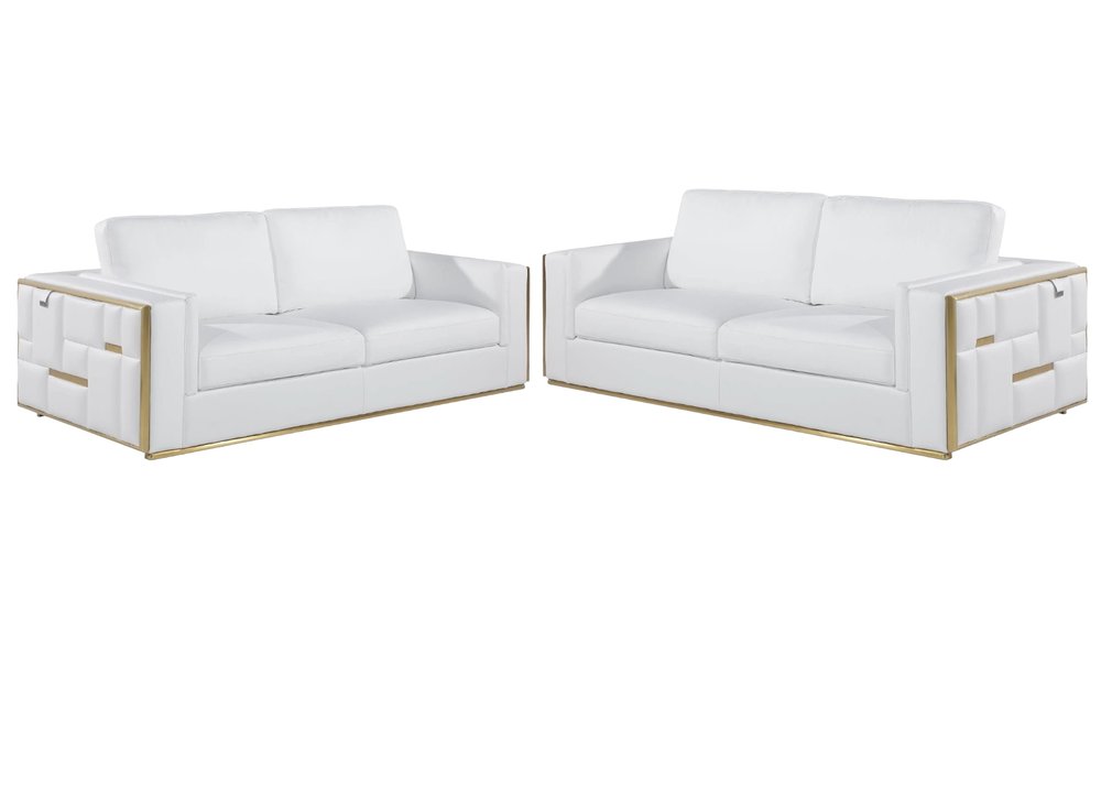 Conjunto de asientos para cinco personas de dos piezas de cuero italiano blanco