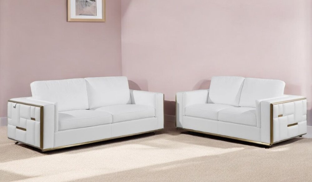 Conjunto de asientos para cinco personas de dos piezas de cuero italiano blanco
