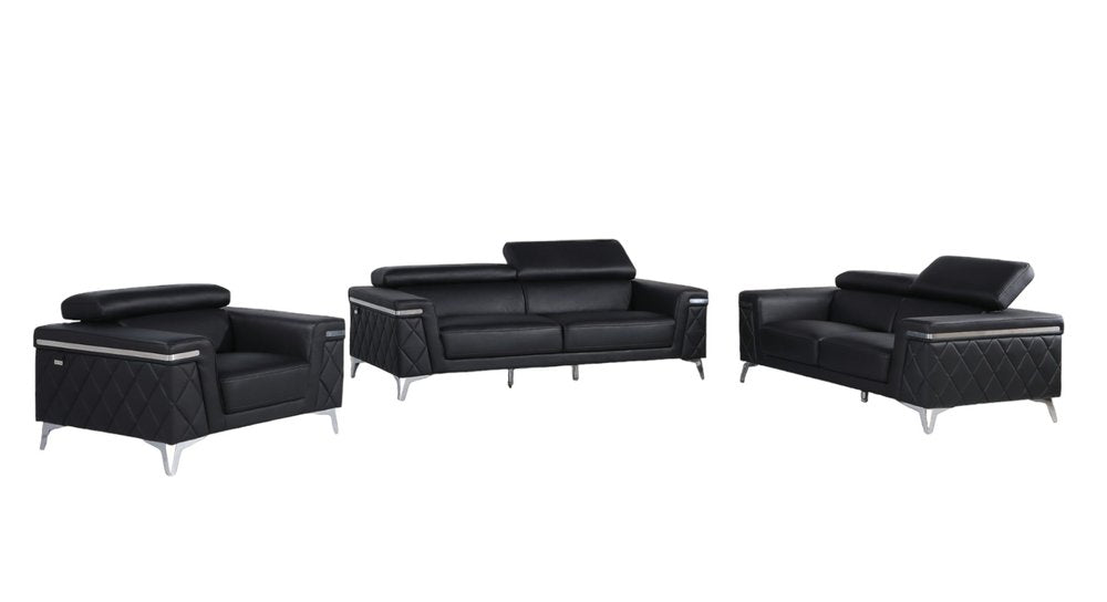 Conjunto de tres piezas de cuero italiano negro para cinco personas