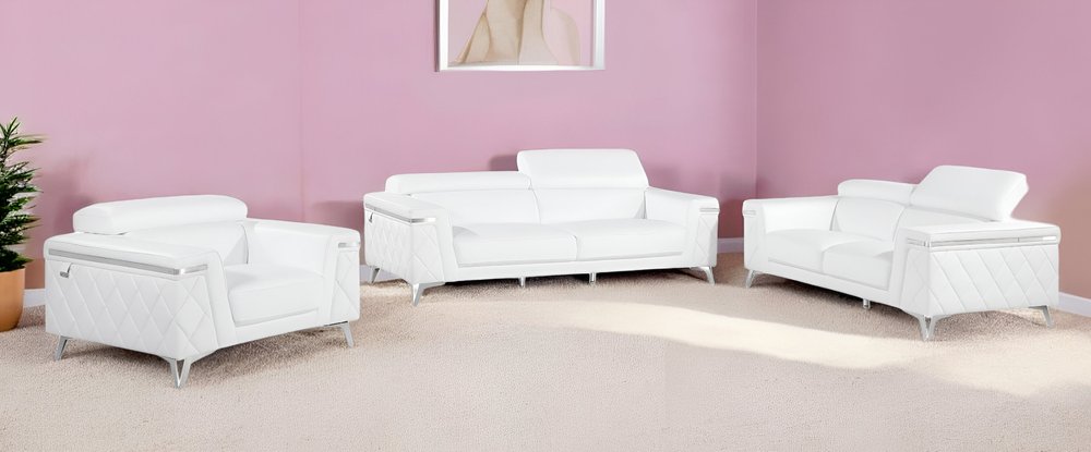Conjunto de asientos para cinco personas en cuero de grano superior blanco