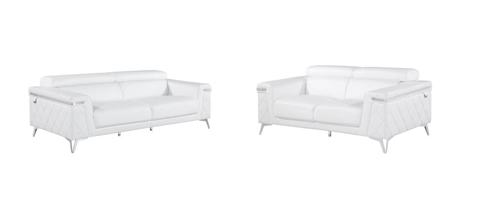 Conjunto de asientos para cinco personas en cuero italiano blanco de dos piezas para interiores