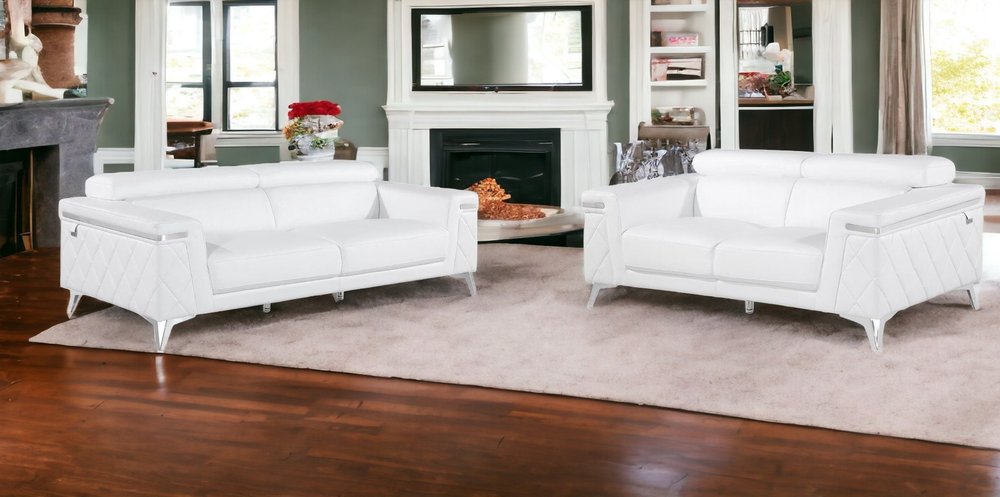 Conjunto de asientos para cinco personas en cuero italiano blanco de dos piezas para interiores