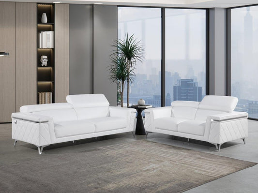 Conjunto de asientos para cinco personas en cuero italiano blanco de dos piezas para interiores