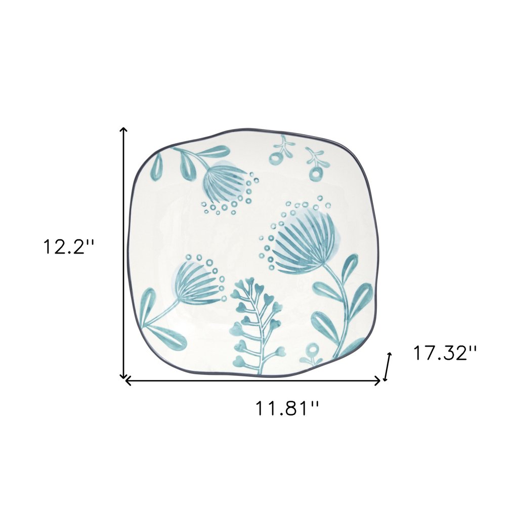 Juego de vajilla de cerámica floral redonda de dieciséis piezas para cuatro personas en azul y blanco