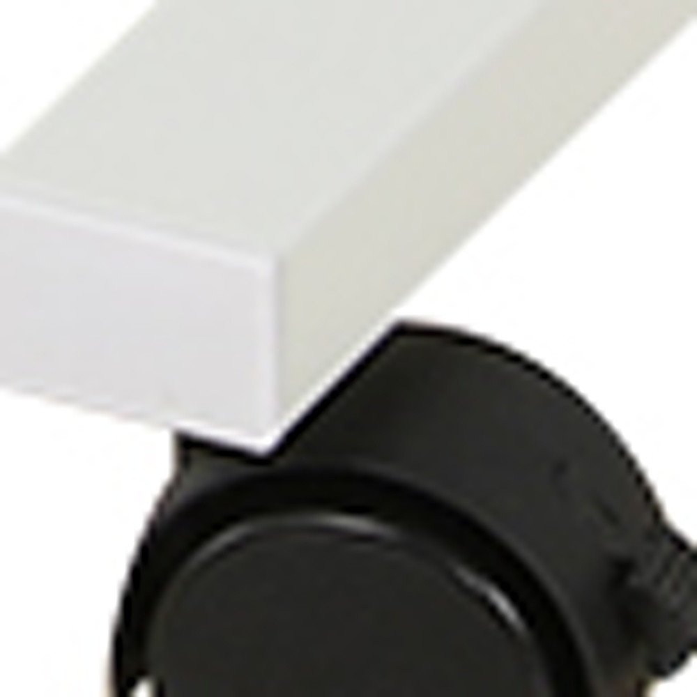 Escritorio de pie ajustable con ruedas de madera blanca y acero inoxidable