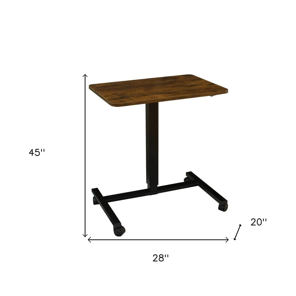 Adjustable Brown and Black Wood and Stainless Steel Rolling Standing Desk