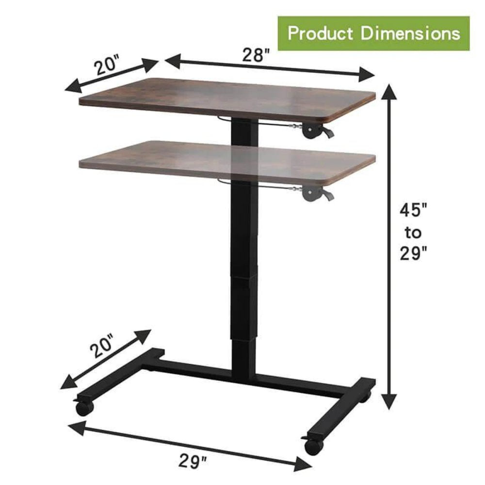 Adjustable Brown and Black Wood and Stainless Steel Rolling Standing Desk