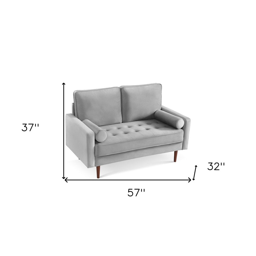 Loveseat de 57" de terciopelo gris y marrón oscuro con cojines