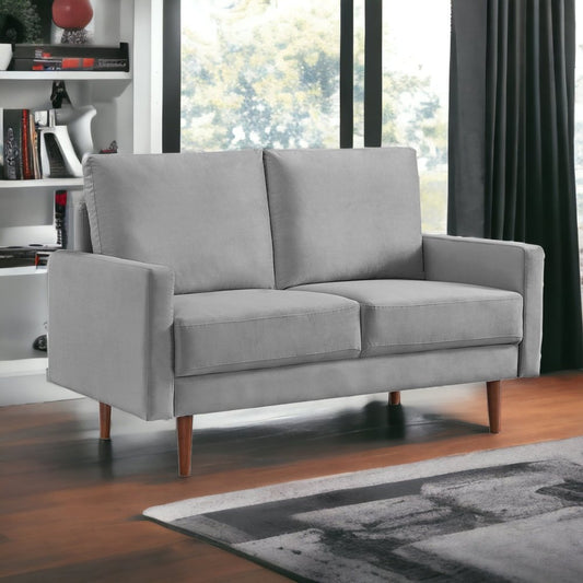 Loveseat de terciopelo gris y marrón oscuro de 57"