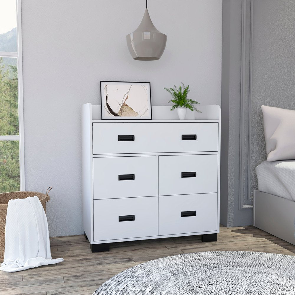 34" Dark Brown Five Drawer Dresser
