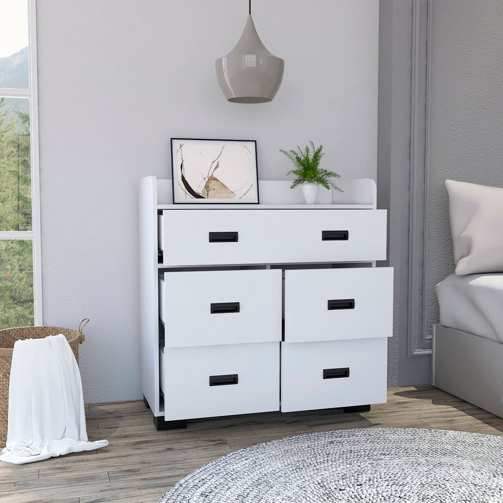 34" Dark Brown Five Drawer Dresser