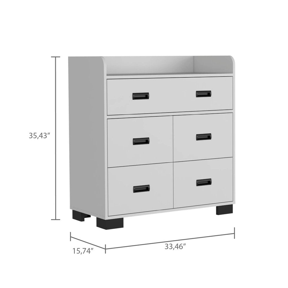 34" Dark Brown Five Drawer Dresser