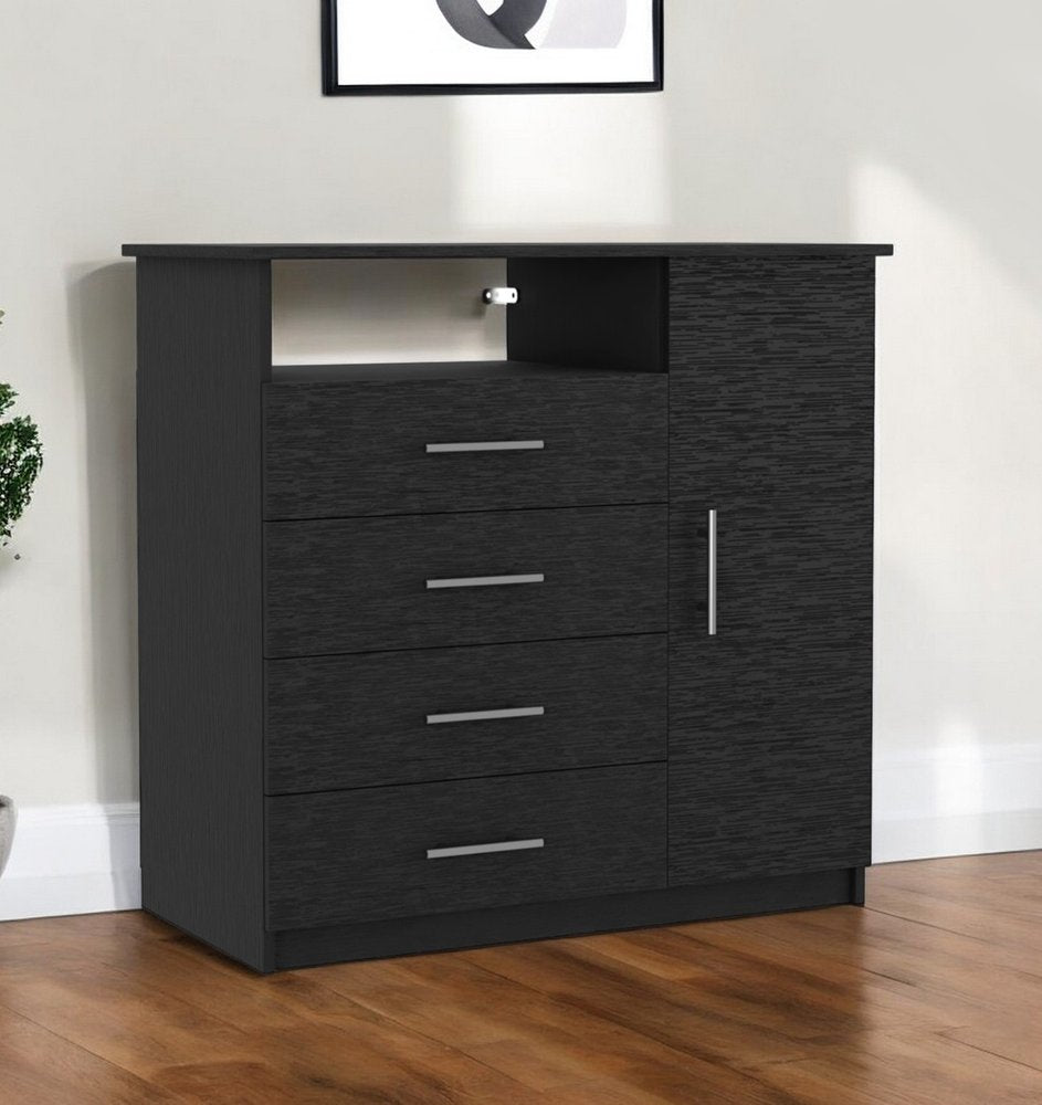 Cómoda combinada de cuatro cajones negra de 36"