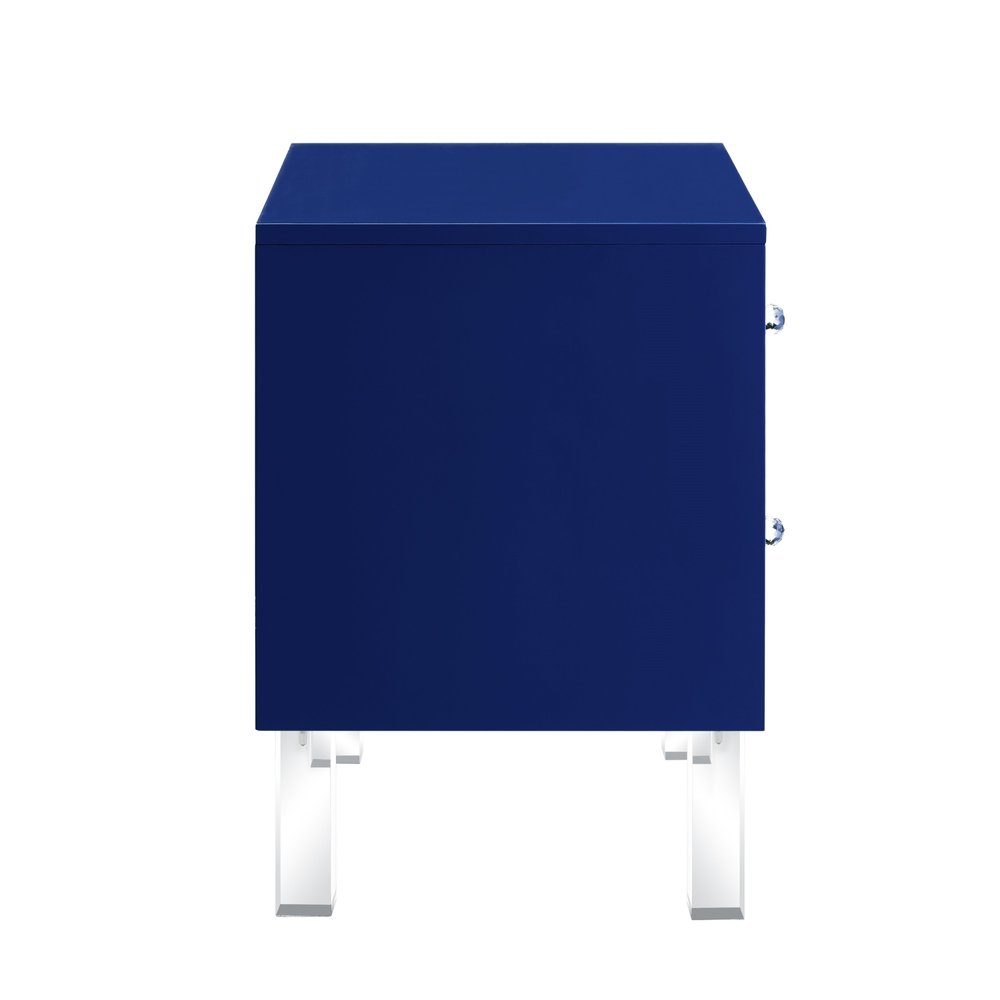 24" Navy Blue And Clear Wood And Acrylic End Table With Two Drawers
