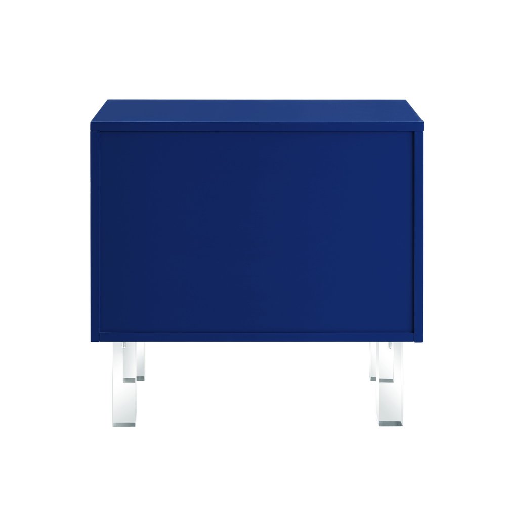 24" Navy Blue And Clear Wood And Acrylic End Table With Two Drawers