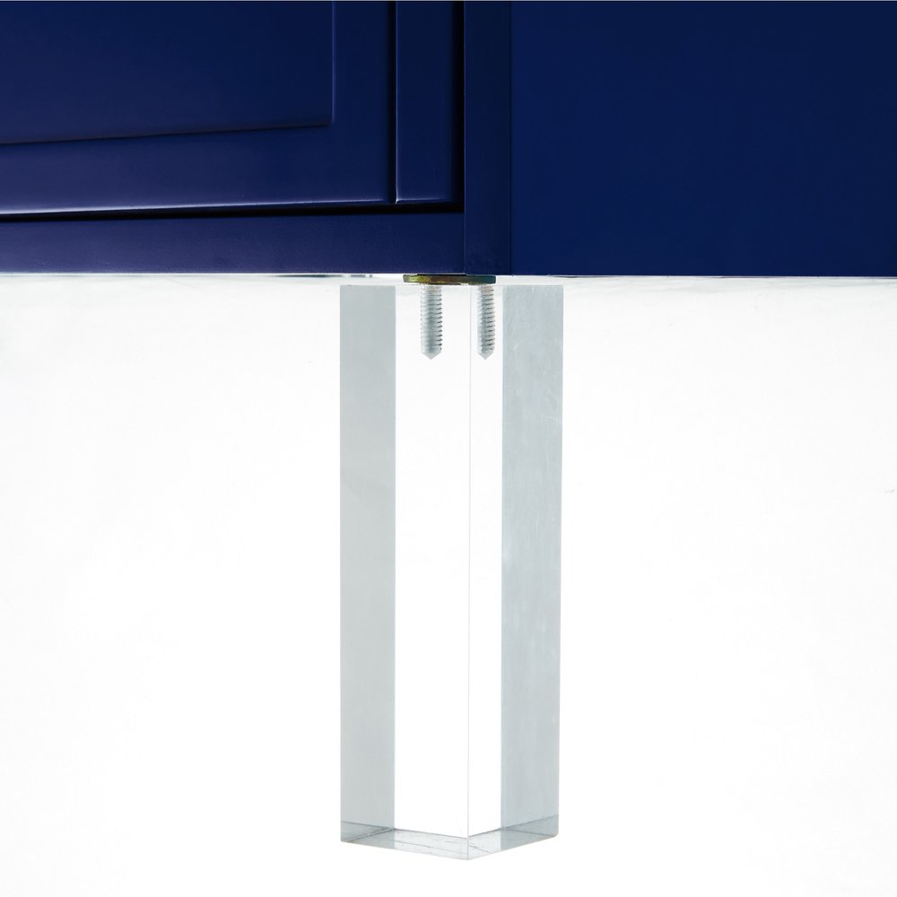 24" Navy Blue And Clear Wood And Acrylic End Table With Two Drawers