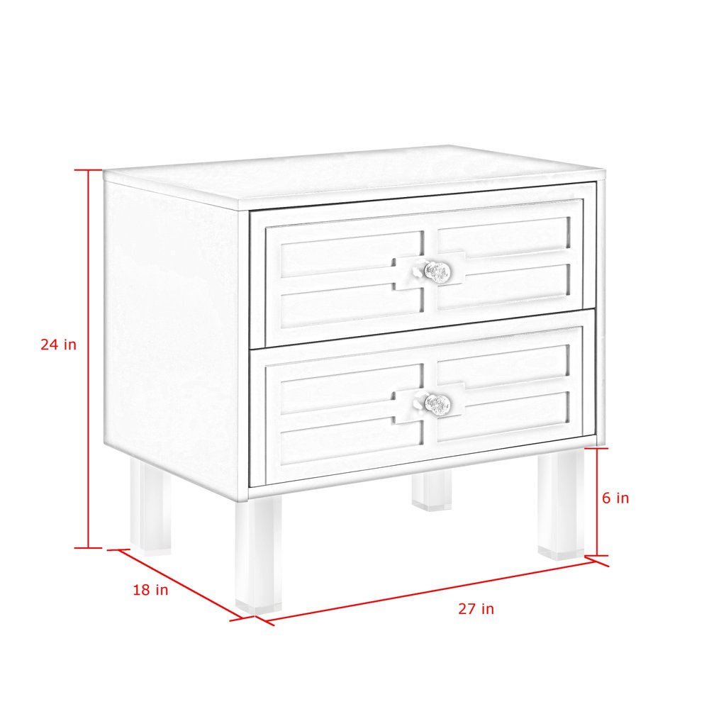 24" Navy Blue And Clear Wood And Acrylic End Table With Two Drawers