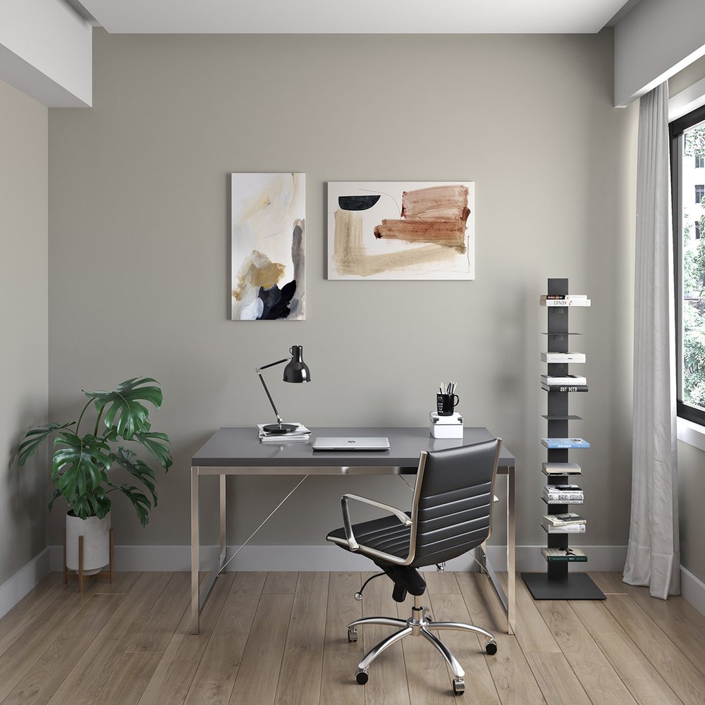 54" Black and Silver Wood and Stainless Steel Writing Desk