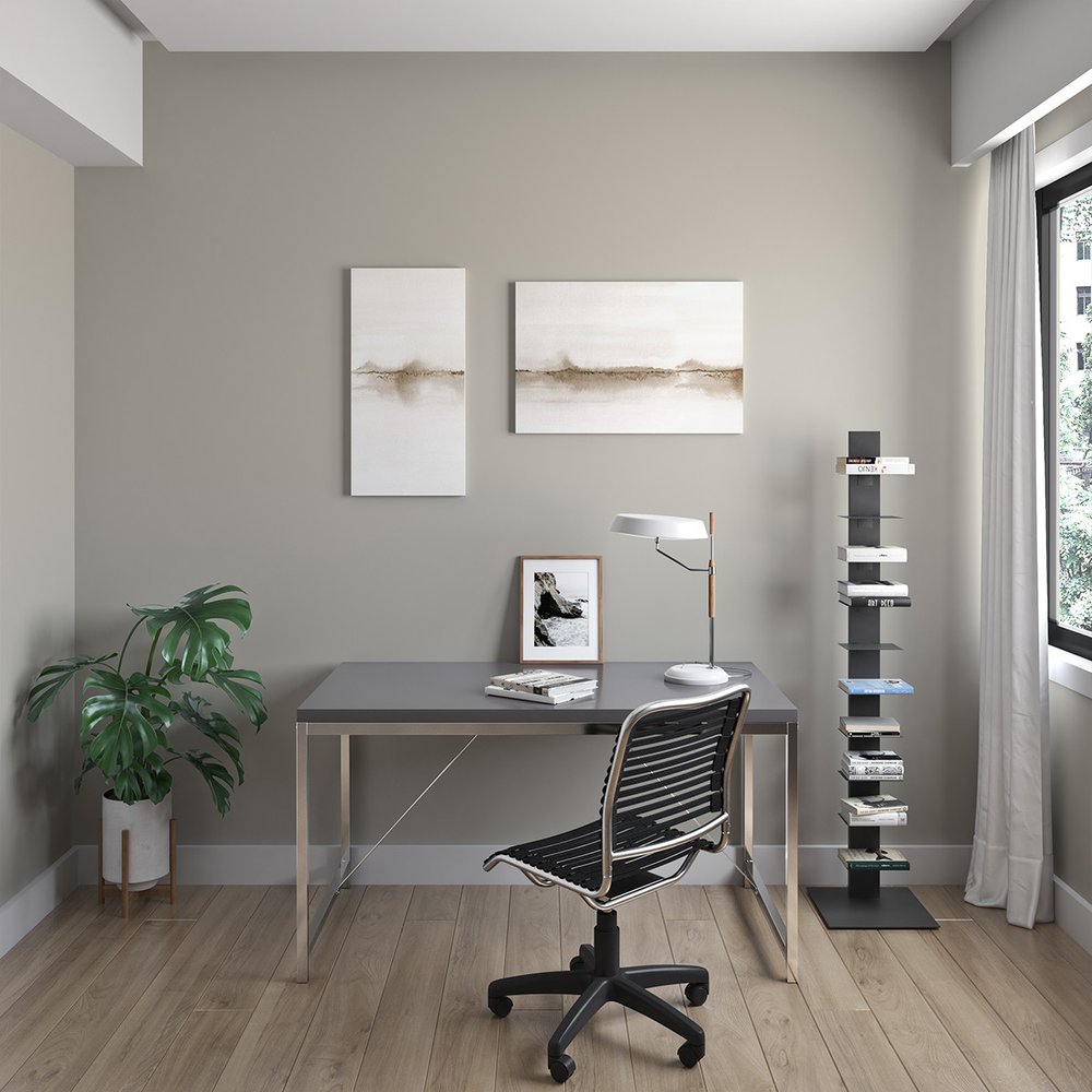 54" Black and Silver Wood and Stainless Steel Writing Desk