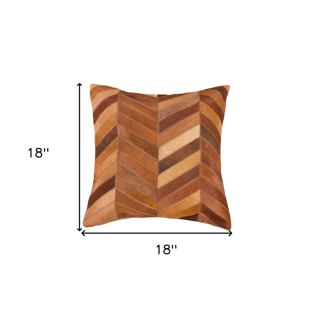 Set of Two 18" Tan Chevron Cowhide Throw Pillows
