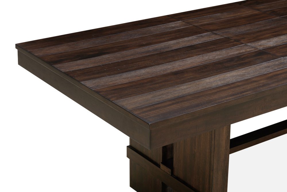 84" Dark Brown Wood Self-Storing Leaf Trestle Base Extension Dining Table