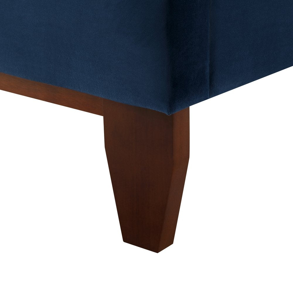 Cama individual de madera maciza azul marino con tapizado de terciopelo capitoné