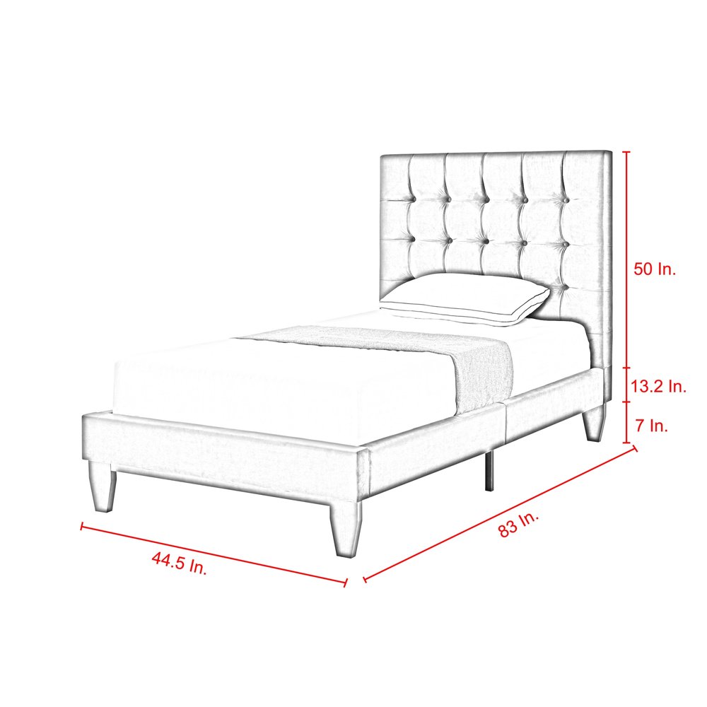 Cama individual de madera maciza azul marino con tapizado de terciopelo capitoné