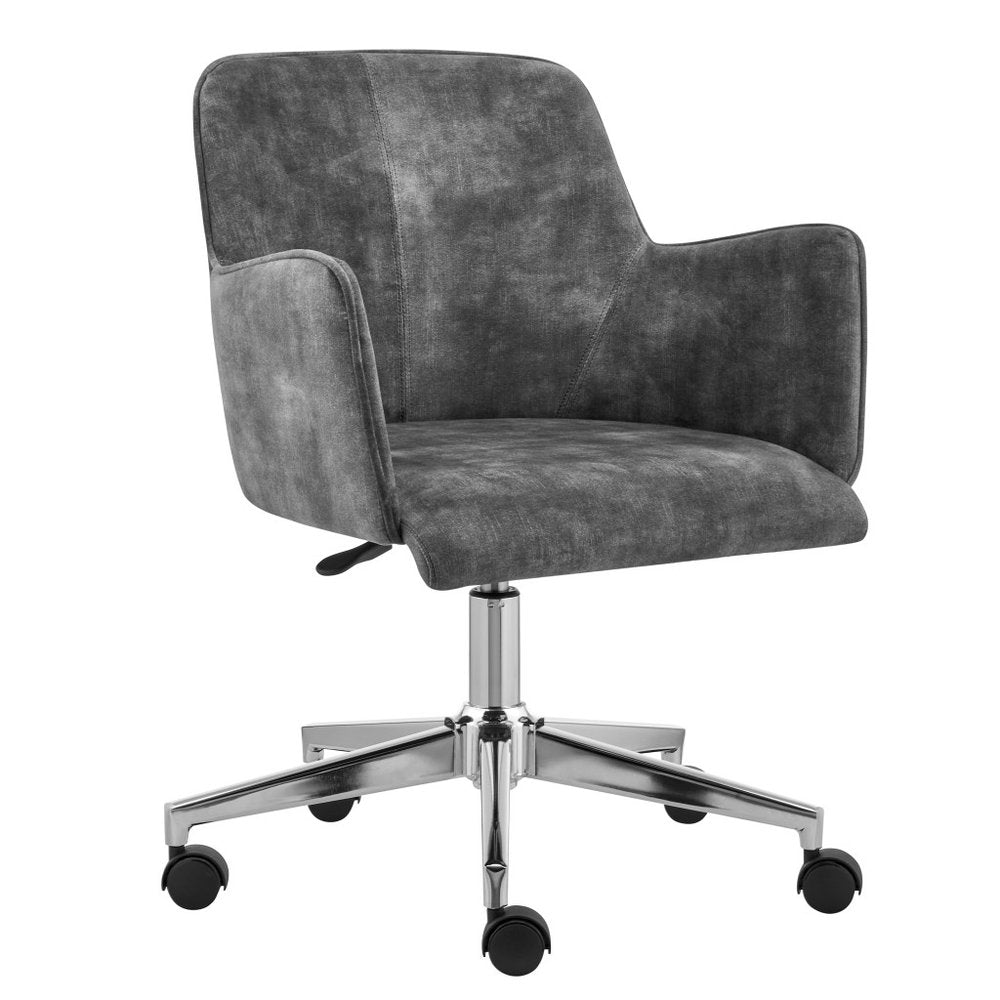 Dark Gray and Silver Velvet and Steel Adjustable Swivel Rolling Conference Office Chair