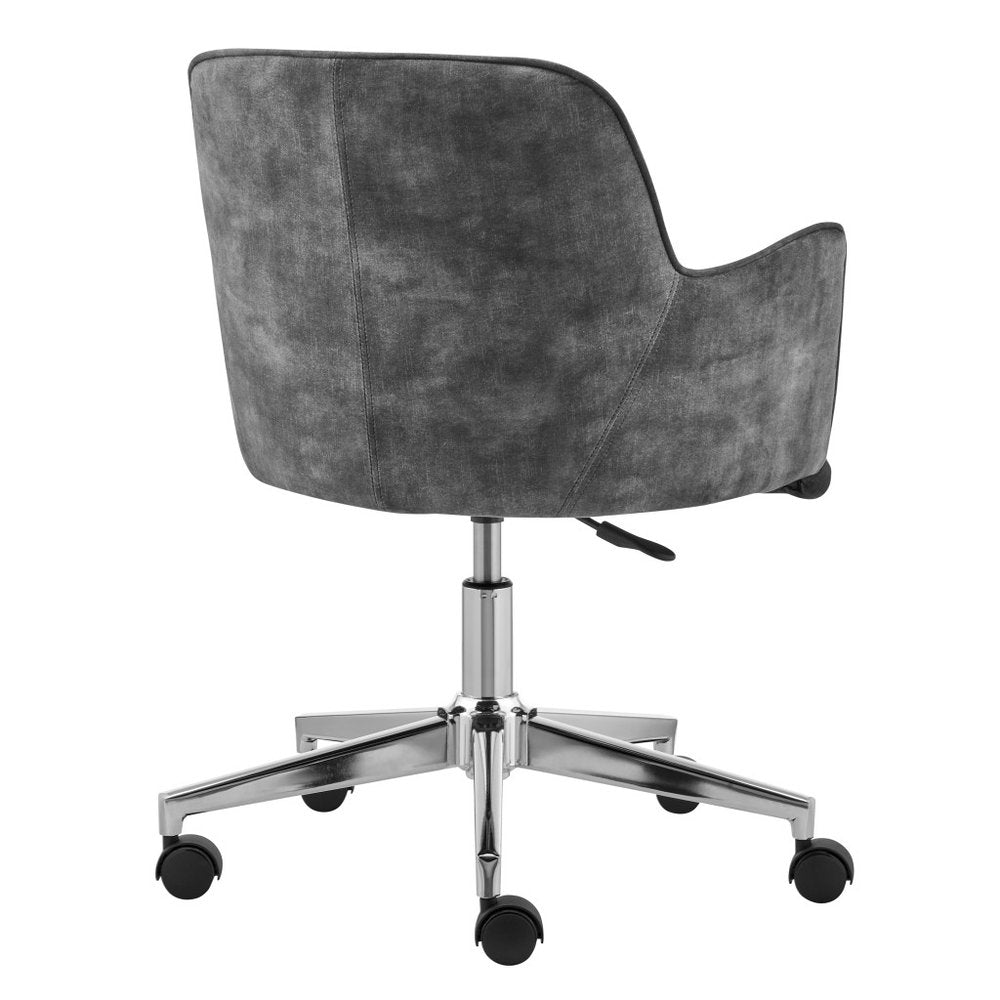 Dark Gray and Silver Velvet and Steel Adjustable Swivel Rolling Conference Office Chair