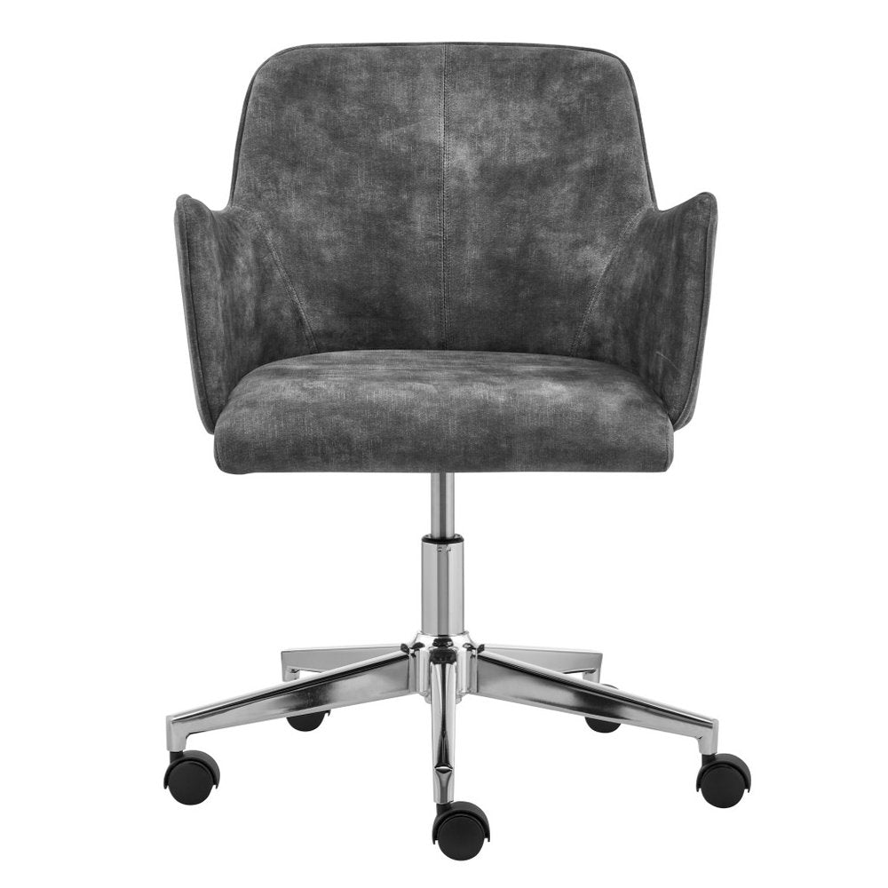 Dark Gray and Silver Velvet and Steel Adjustable Swivel Rolling Conference Office Chair