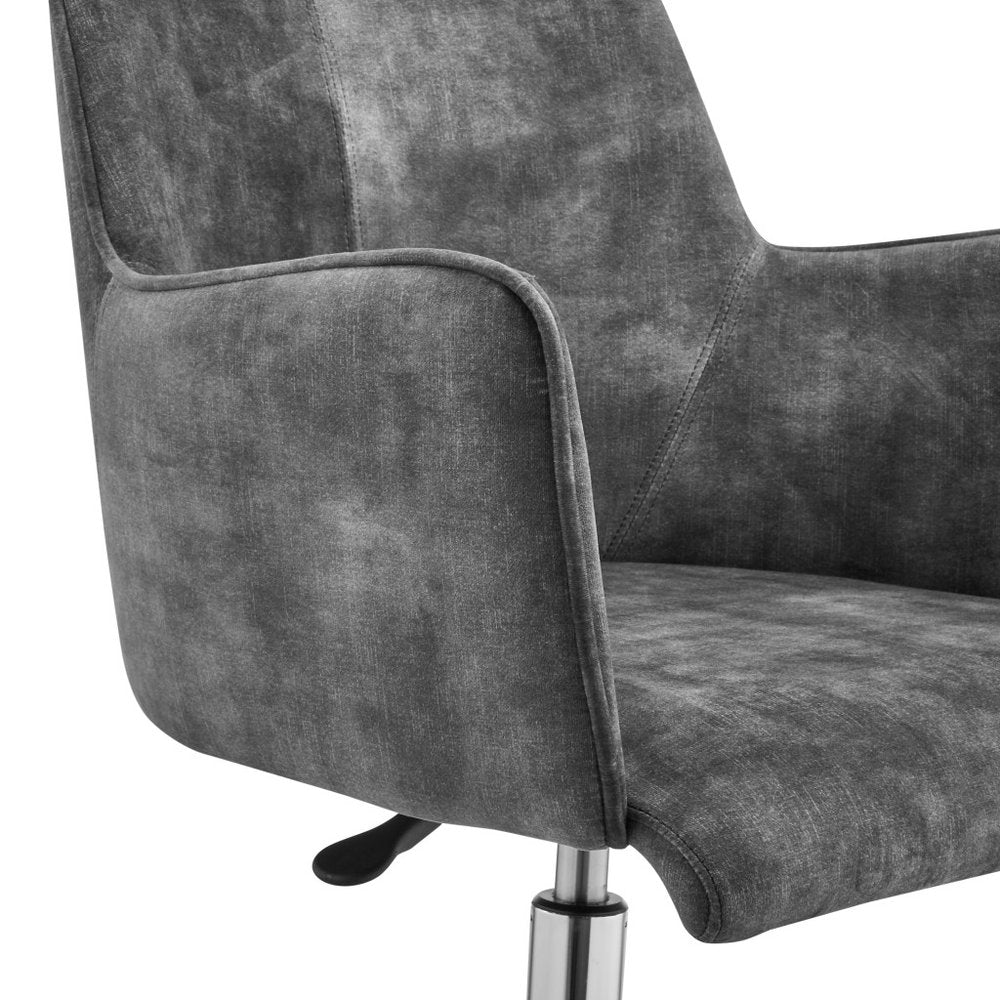 Dark Gray and Silver Velvet and Steel Adjustable Swivel Rolling Conference Office Chair