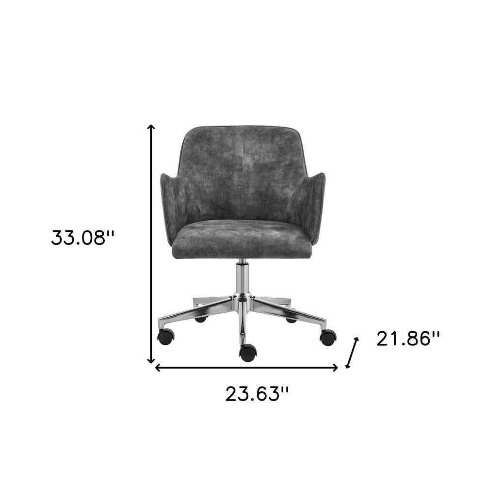 Dark Gray and Silver Velvet and Steel Adjustable Swivel Rolling Conference Office Chair
