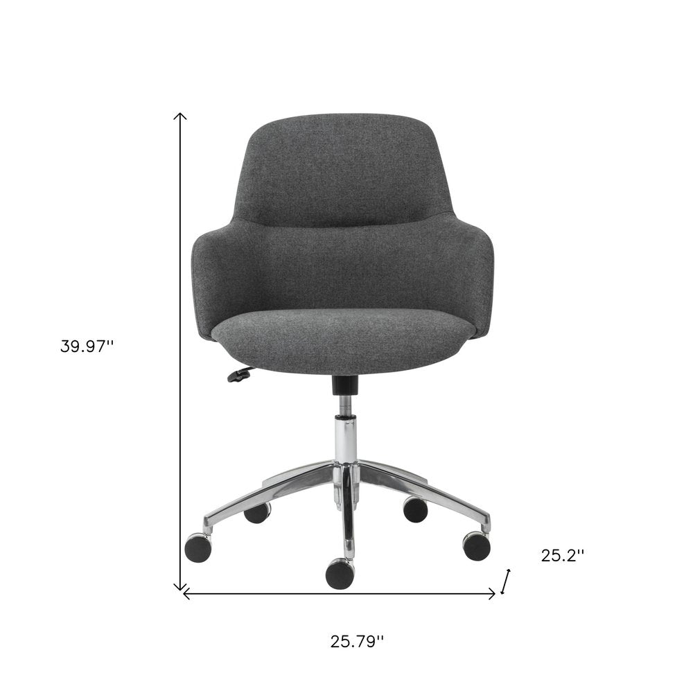 Dark Gray and Silver Aluminum and Fabric Adjustable Swivel Rolling Conference Office Chair