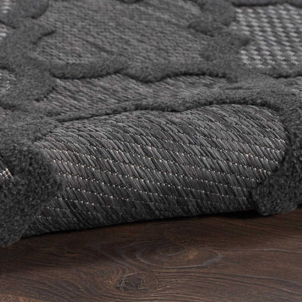 10' Charcoal And Black Trellis Indoor Outdoor Runner Rug