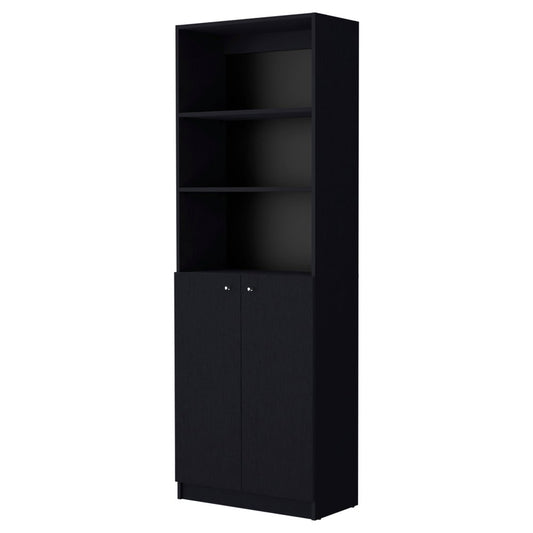 Librería negra de cinco niveles de 71" con dos puertas