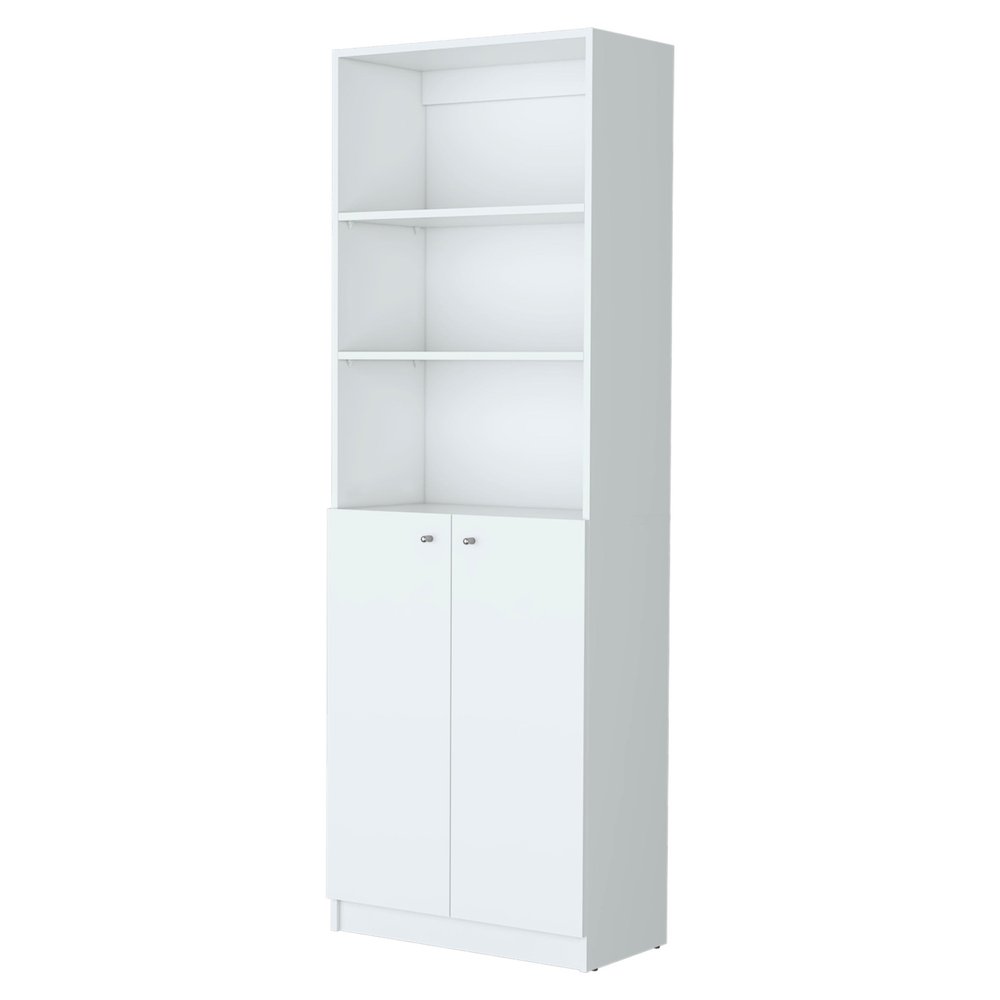 Librería de tres niveles de madera blanca de 71" con dos puertas