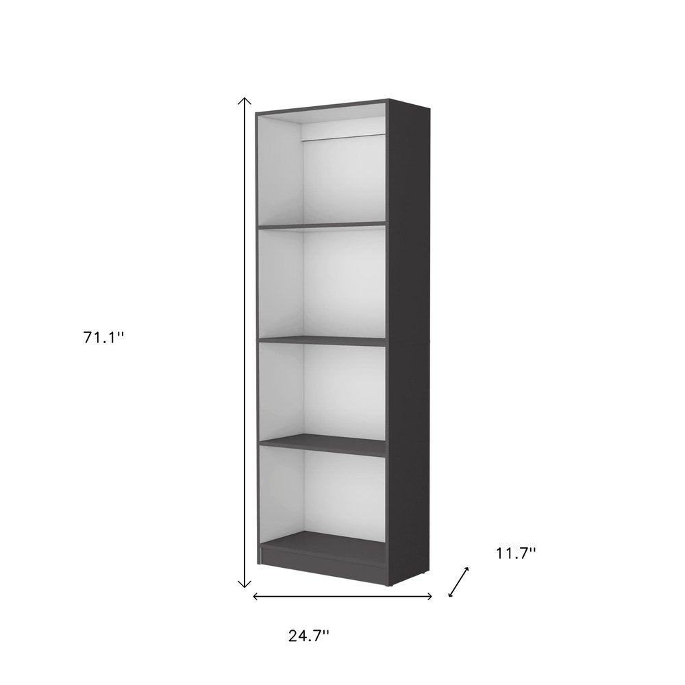 Librería de cuatro niveles de madera gris y blanca de 71"