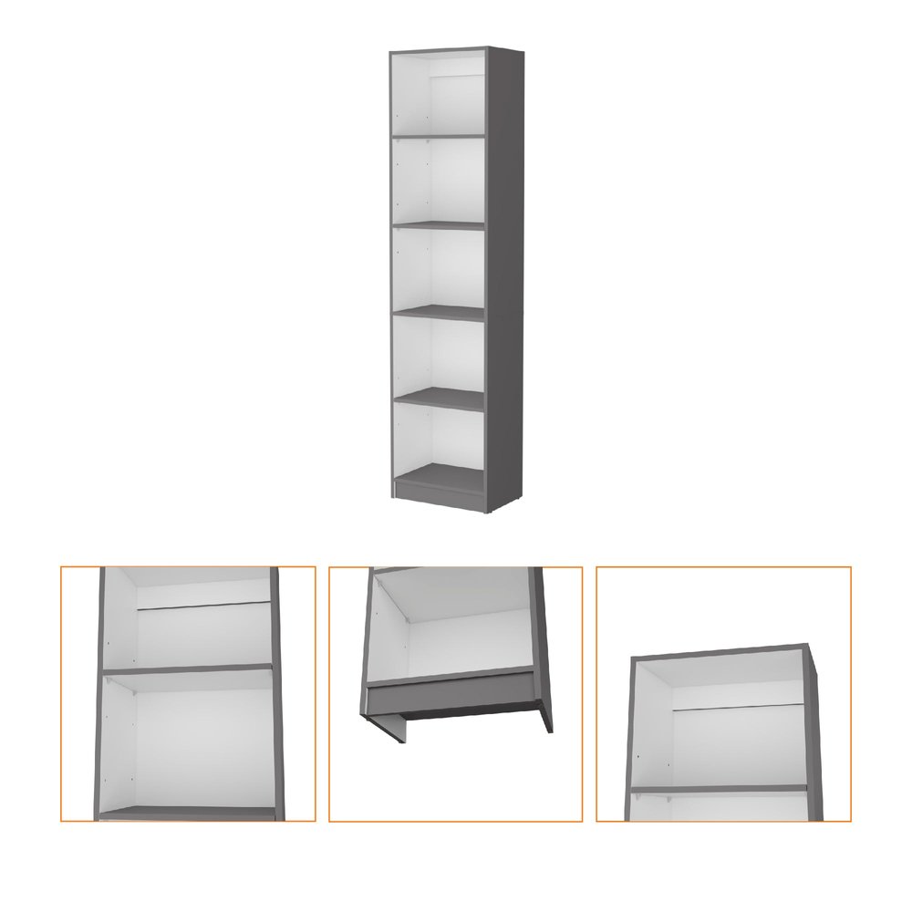 71" Gray And White Wood Five Tier Bookcase