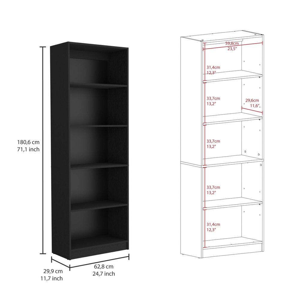 Librería negra de cinco niveles de 71"